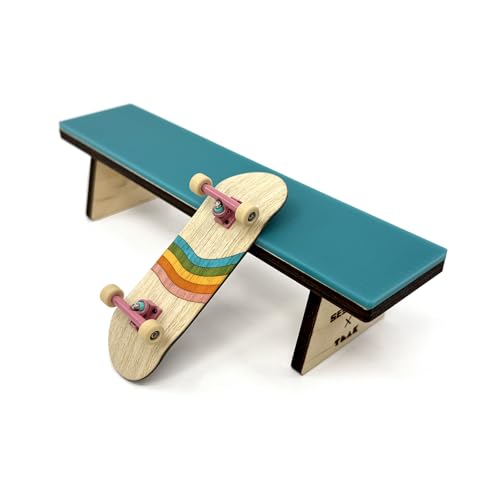 Teak Tuning x Session Wooden Fingerboard Obstacle - The Bench, Baltic Birch Wood with Teal Acrylic Surface, 7 7/8 x 1 3/4 x 1 3/4 Inches
