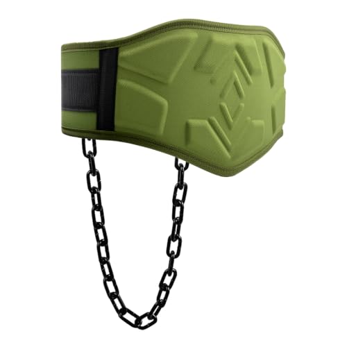 Dip Belt for Weightlifting - 12mm Neoprene Padded Weight Lifting Belt with 36IN Heavy Duty Steel Chain, Weighted Pull Up Belt for Dips, Squats, Strength Training, Men Women - color: Green