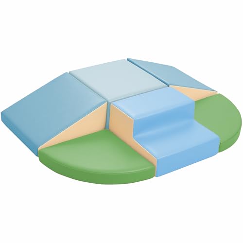 Hoohtoot PU Leather Foam Blocks for Toddlers: 6-Piece Indoor Climbing Play Set - Soft Climbing and Sliding Blocks - Baby Learning Gym - Toddler Activity Structure for Preschool - style: Blue/Green