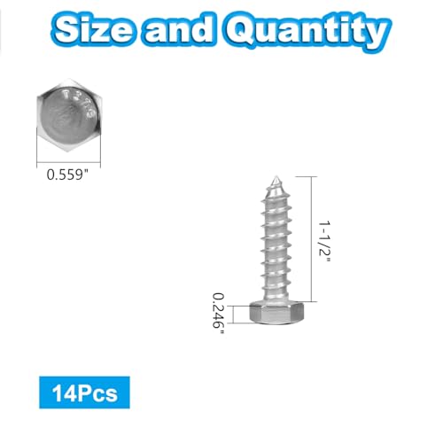 14 Pcs 3/8" x 1-1/2" Hex Head Lag Screws, 304 Stainless Steel Lag Bolts Hexagon Head Wood Screws Heavy Duty Large Screws for TV Mounts, Deck, Boat Repair - size: 3/8 x 1-1/2" (14 pcs)