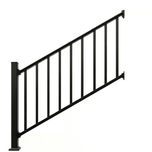 Aluminum Deck Railing Kit, Modular 36 in H. x 5 Ft W Stair Railing Kit for Outdoor Steps,Heavy Duty Balustrade System for Deck, Porch, Patio & Balcony(1 Post, 1 Panel) - size: 5 Feet-Stair