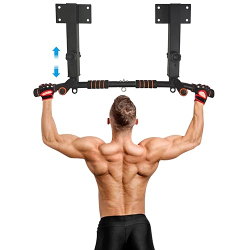 BESTHLS Wall Mounted Pull Up Bar and Dip Station, Heavy Duty Wall Mount Pull-up Chin Up Bar Multifunctional Home Gym Workout Indoor Exercise Equipment Support to 440 Lbs - style: Joist Mount