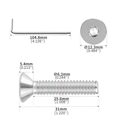 1/4-20x1-1/4 Flat Head Socket Cap Screws Bolts 30pcs HS/JXLS-03 | 304 Stainless Steel, UNC Coarse Full Thread, Equipped with Phillips Bit, for DIY, for Repair, Install Furniture Screws - size: 1/4-20x1-1/4"