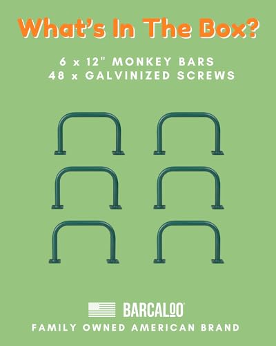Barcaloo 12 x 8 Monkey Bars, Green - Set of 6, U-Shaped Metal Bars | For Swing Set, Ceiling Mount or Playground Ladder, Includes Mounting Hardware - color: Green