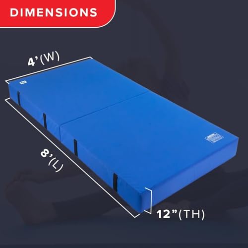 We Sell Mats Bifolding Gymnastics Crash Landing Mat Pad, Safety for Tumbling, Back Handspring Training and Cheerleading - color: Blue, size: 4 ft x 8 ft x 12 Inch
