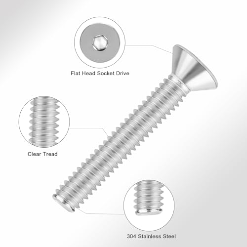 #10-24x3/4 Flat Head Socket Cap Screws Bolts 30pcs HS/JXLS-03 | 304 Stainless Steel, UNC Coarse Full Thread, Equipped with Phillips Bit, for DIY, for Repair, Install Furniture Screws - size: #10-24x3/4"