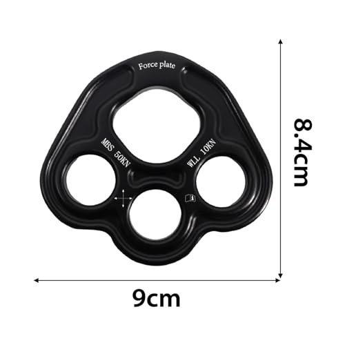 4 Holes Paw Rigging Plate Rope Access Climbing Anchor Lightweight Sturdy Rock Climbing Gear Force Divider Plate, Black