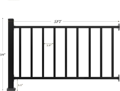 Aluminum Deck Railing Kit, Modular 36 in H. x 5 Ft W Level Railing Kit for Outdoor Steps,Heavy Duty Balustrade System for Deck, Porch, Patio & Balcony(1 Post, 1 Panel) - size: 5Feet-Level