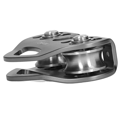 Tandem Speed Double Pulley, 25KN Pulley Climbing Pulley Pulley Aluminum Fixed Rope Pulley Zipline Trolley for Climbing Lifting Hauling Rigging (Gray)
