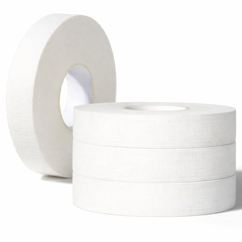 Thinp 4 Pcs White Athletic Tape, 0.5 Inch X 33 Ft/Roll Strong Adhesive Finger Tape for Sports Breathable Cotton Sports Tapes for Climbing Boxing Gymnastics Hockey Soccer