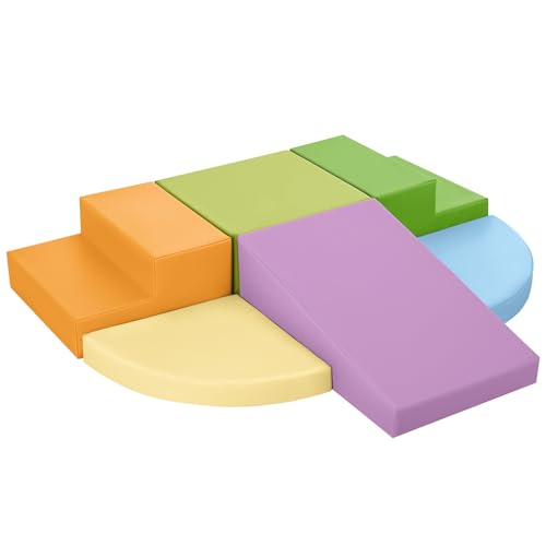 TODIBY 6-Piece Foam Climbing Blocks for Toddlers: Baby Foam Climbing Gym PU Leather Colorful Indoor Toy Building Blocks - style: Macaroon/Orange/Purple