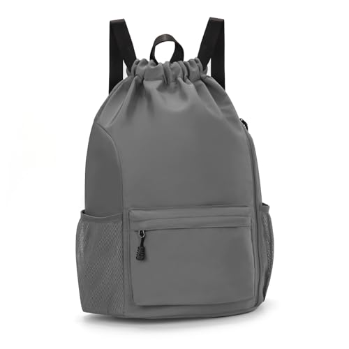 Valleycomfy Waterproof Drawstring Gym Backpack Bag for Men&Women Dark Grey | Sports Gym Bag with Side Pocket - color: A-dark Grey