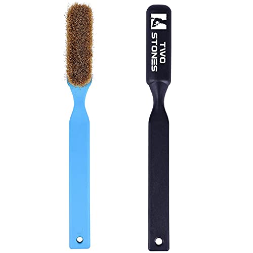 TWO STONES Climbing Chalk Brush with Thick Ultra Durable Boar's Hair Bristles, Bouldering Brush with Ergonomic Handle Portable with Climbing Chalk Bag(Not Included) for Climbing Wall Holds - color: Black+deep Blue