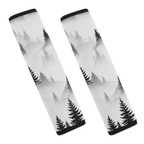 Breathable Car Seat Belt Pad for Girls And Boys, Stroller Pushchair High Chair, 2PCS Grey Rustic Woodland Pine Tree Jungle Smoky Mountain Retro Natural Shoulder Harness Cover Easy Install (No Tool) - color: Pattern 368