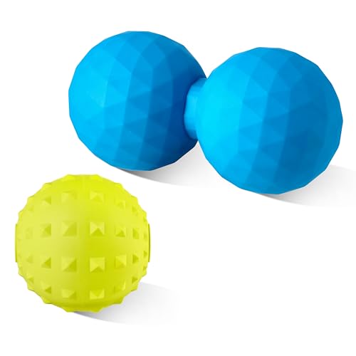 Peanut & Spiky Ball Set for Physical Therapy Blue | Peanut roller + firm spiky ball; deep tissue, trigger point; spine-safe - color: Blue+yellow