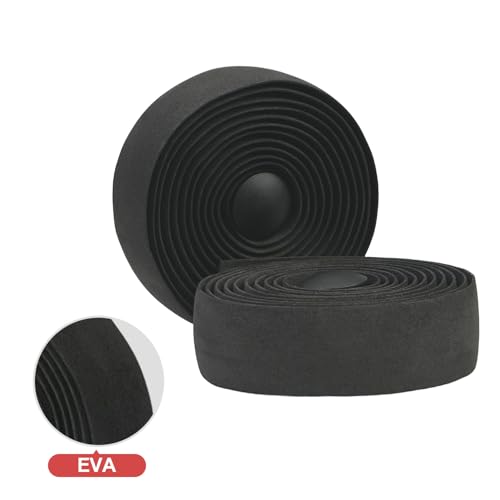 BD13 Bike Handlebar Tape, EVA Road Bike Bar Tape with Shock Absorbing Cushioning, Anti-Slip Bicycle Handlebar Wrap, Heavy-Duty Acrylic Double Sided Tape, End Plugs (Black) - color: black