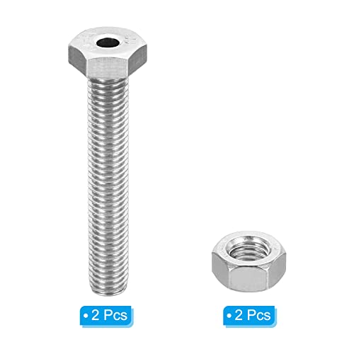 PATIKIL M10x60mm Hollow External Hexagon Screw, 2 Set Cylindrical Lamp Threading Socket Screws Through Hole Bolt with Nut 304 Stainless Steel - size: 60mm