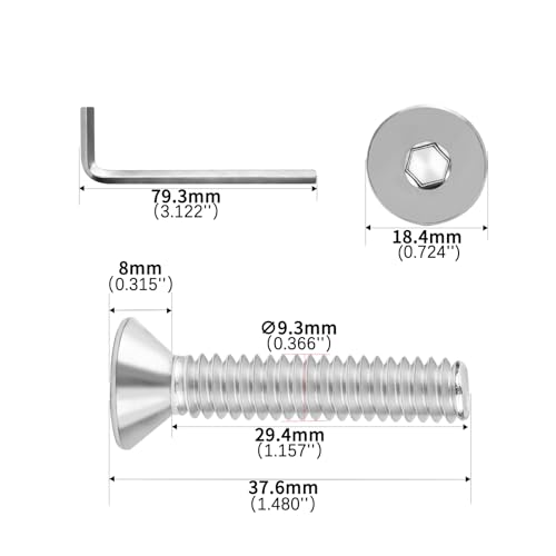 3/8-16x1-1/2 Flat Head Socket Cap Screws Bolts 30pcs HS/JXLS-03 | 304 Stainless Steel, UNC Coarse Full Thread, Equipped with Phillips Bit, for DIY, for Repair, Install Furniture Screws - size: 3/8-16x1-1/2"