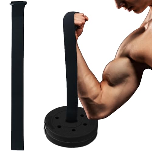 1Pcs Arm Wrestling Training Loading Strap Belt Hand Grip Fitness Equipment Wrist Forearm and Biceps Workouts Muscle Strength Tools Suitable 1-2 inches Barbell Plates Durable Loop Weight Plate(Black)