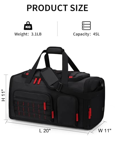 Gym Bags for Men Women, 45L Sports Travel Duffle Bag with Shoe Compartment, 3 in 1 Weekener Overnight Backpack with Wet Pocket, Black - color: Black