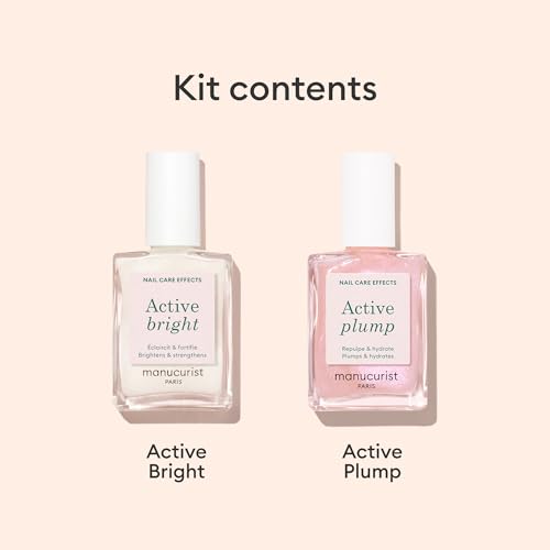 Manucurist Active Icons Duo Bright & Plump Nail Polish Set | Nail Care Duo with Active Bright and Active Plump - Helps Brighten Nails for a Natural-Looking Glow - No Lamp, Vegan - color: Active Bright, Active Plump