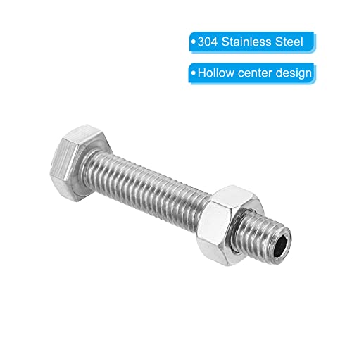 PATIKIL M10x55mm Hollow External Hexagon Screw, 2 Set Cylindrical Lamp Threading Socket Screws Through Hole Bolt with Nut 304 Stainless Steel - size: 55mm