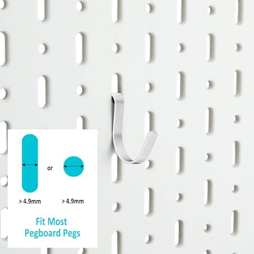 Pegboard J Hooks Silver 40pcs Peg Board Metal Tool Hangers for Garage Craft | 1/4" Pegboard Accessories, Stainless Steel Hooks, Adjustable J Hook for Slot Panels, Wire Shelves, Garage Racks, Grid Walls - style: 40pcs Silver J Hooks