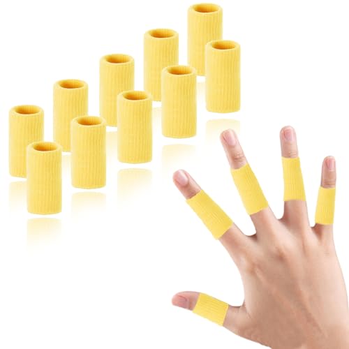 Finger Compression Sleeves, 10 Pcs | Finger Protectors Cots for Arthritis Swelling Basketball Sport, Breathable Elastic - color: Yellow