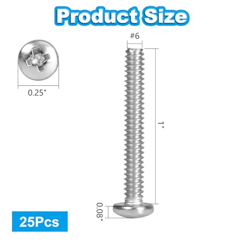 25 Pcs #6-32 x 1 Pan Head Machine Screws, 304 Stainless Steel, Truss Head Bolts, Full Thread, Bright Finish, Phillips Drive for Furniture Repairs and 3D Printer - size: #6-32 x 1"