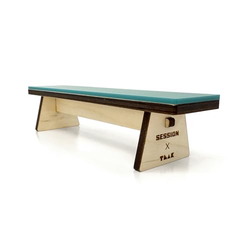 Teak Tuning x Session Wooden Fingerboard Obstacle - The Bench, Baltic Birch Wood with Teal Acrylic Surface, 7 7/8 x 1 3/4 x 1 3/4 Inches
