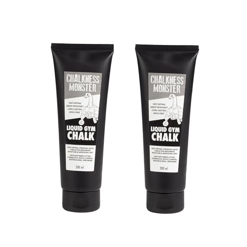 Liquid Gym Chalk - Mess-Free - Premium Sweat Resistant Long Lasting Grip - Quick Dry Hand Grip for Gymnastics, Rock Climbing, Power Lifting and More - Chalkness Monster - size: 200mL 2 Pack