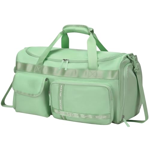 MAXTOP Gym Bag for Women Men Travel Duffle Bag Large Capacity Carry On Weekender Overnight Bag With Shoe Compartment Gym Tote Dry Wet Separation Duffel Bag for Travel - color: Matcha Green, style: Gym Bag