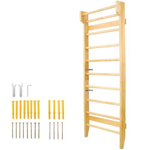 Wall-Mounted Wooden Swedish Ladder for Home Gym Use – Sturdy Pull-Up and Stretching Bar for Functional Fitness Training