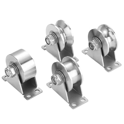 U Groove Stainless Steel Wall Pulley 2Pcs Track Wheel Bearing Pulley 304/201 Stainless Steel U/V/H Shaped Sliding Door Rollers Thickened 48 Wheel Rigid Caster(201 48U) - color: 201 48U