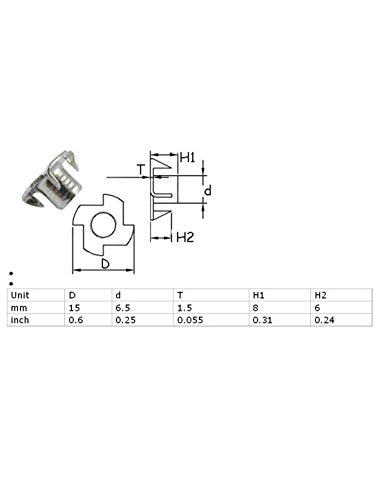 uxcell 50Pcs Carbon Steel Zinc Plated M5 x 8mm 4 Pronged Tee Nut T-Nut for Table Legs Rock Climbing Wall Woodwork Holds Wood Cabinetry