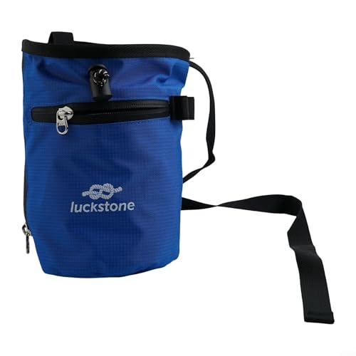 FABULETTA Climbing Chalk Bag for Rock Climbing, Gymnastics Chalk Pouch with Belt, No Leak Design, Storage Pockets, Adjustable Waist Strap for Bouldering and(Blue) - size: Blue