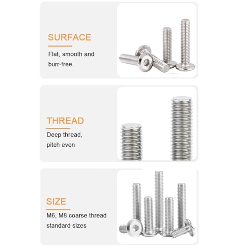 10pcs M6 x 40mm Flat Socket Cap Allen Bolts Rivet Screws Connecting for Furniture 304 Stainless Steel - size: 10pcs M6 x 40mm
