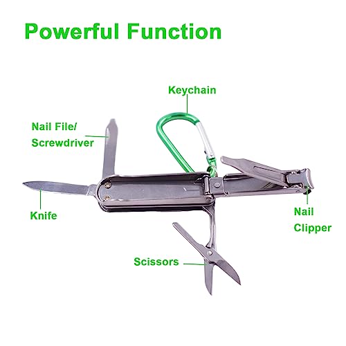 5 in1 Multi Tool Nail Clippers,Keychain,Scissors,Nail Files,Portable Nail Clippers,Stainless Steel Foldable Nail Cutter,Mini Multi Purpose Pocket Nail Clippers,Travel,Hiking,Camping