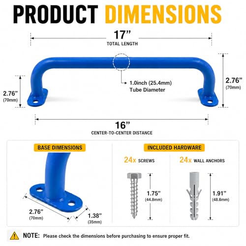 17 Inch Blue Metal Playground Handles Set of 6, Heavy-Duty Climbing Wall Grab Bars, Indoor/Outdoor Monkey Bars for Playground, Backyard, Climbing Frames - color: Blue