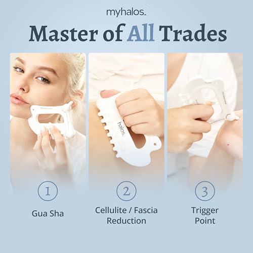 myhalos 6-in-1 Gua Sha Massage Tool, Lymphatic Drainage & Face Sculpting | Ceramic Gua Sha Set, Facial & Body Massage, Cellulite & Fascia Release, Acupressure Tool, Multi-Use Design