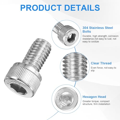 M METERXITY 20-Pack M8 x 14mm Socket Head Cap Screws, 304 Stainless Steel Hex Machine Bolts, Allen Socket Drive Screw with Hex Wrench for Repair/DIY, Fully Threaded Fasteners Kit [Silver] - size: M8 x 14mm
