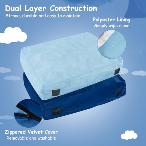 Goplus Crash Pad, (4.75x4.75ft/ 4x3ft) Sensory Mat with Foam Blocks and Washable Velvet Cover for Kids and Adults Play, Therapy, Jump, Relax - color: 48"x36",Blue