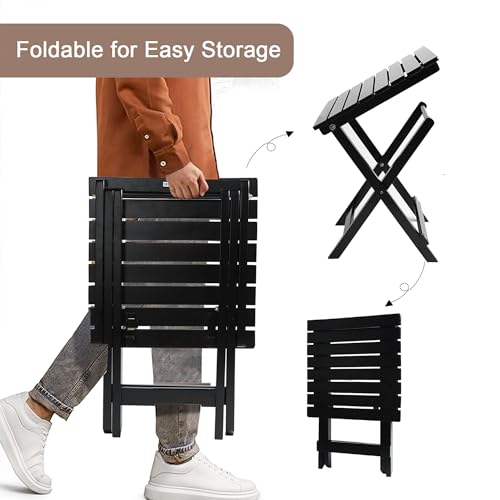 Outdoor Wooden Side Table, Folding Patio End Table, Small Square Furniture Table for Adirondack Chair, Balcony, Porch, Acacia Wood, No Assembly, Black - color: S-black-1