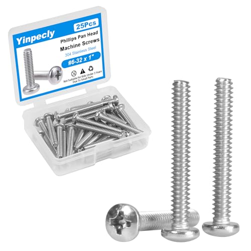 25 Pcs #6-32 x 1 Pan Head Machine Screws, 304 Stainless Steel, Truss Head Bolts, Full Thread, Bright Finish, Phillips Drive for Furniture Repairs and 3D Printer - size: #6-32 x 1"