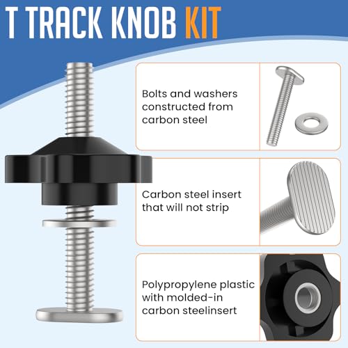 10 Sets 1/4-20 T Track Bolt Knob Kit | T-Track Accessory Includes 1-1/2" & 2" T-Slot Bolts with Washers and Star Knobs for Woodworking Jigs and Fixtures - size: 1/4-20 T Track Knob Kit