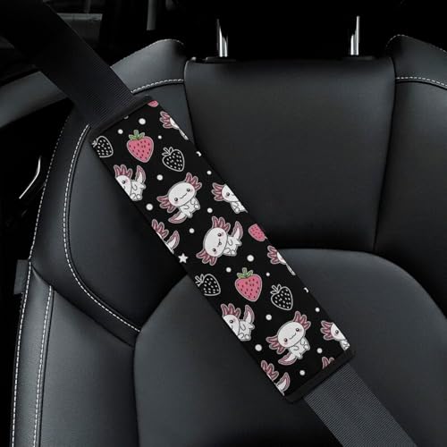 2 Pack Cute Axolotl Strawberry Funny Pink Seat Belt Cover Universal Fit Seat Belt Cushion for Kids, Stroller Pushchair High Chair, Neck and Shoulder Support - color: Pattern 584
