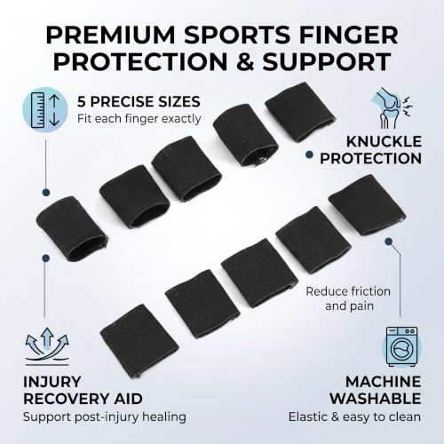 Zerone 10Pcs Finger Protector Sleeve, Elastic Nylon Support Wraps Basketball Sports Aid Finger Sleeves for Joint Protection