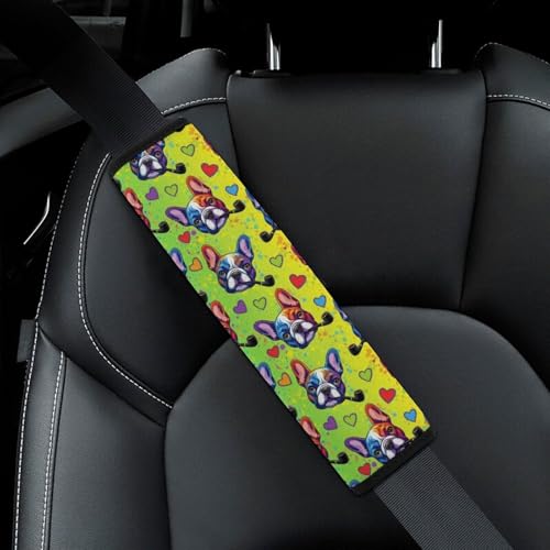 Soft Padded Car Seat Belt Pad for Child, Most Cars, 2 Piece French Bulldog Cute Dog Colorful Pet Seat Belt Cushion Comfortable Driving - color: Pattern 210