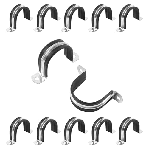 1-9/16 Inch Reinforced Rigid Pipe Strap, 2 Holes U Bracket Cable Clamp Hanger, Rubber Cushioned Insulated Clamp, Conduits Strap Clamps for Pipe Fixing on Various Surfaces, 10 PCS(40 mm) - size: 1-9/16 inch (10 pcs)