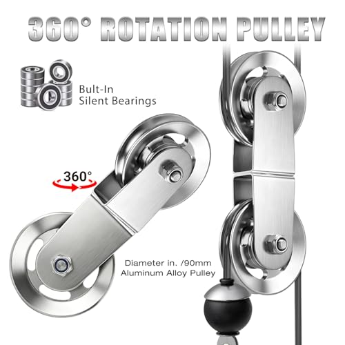 Swivel Dual Pulleys 360°Rotation Roller Reinforced double pulley Wheel for Home DIY Gym Pulley System Cable Machines fly machines Silent Bearing Swivel Groove Wheel Pull Down Attachment Weight Lifting
